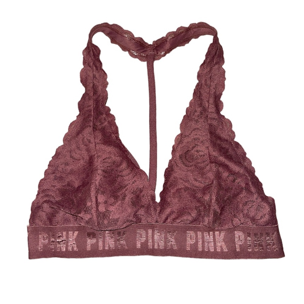 Victoria’s Secret PINK Maeve pink lace logo halter top bralette women’s size M